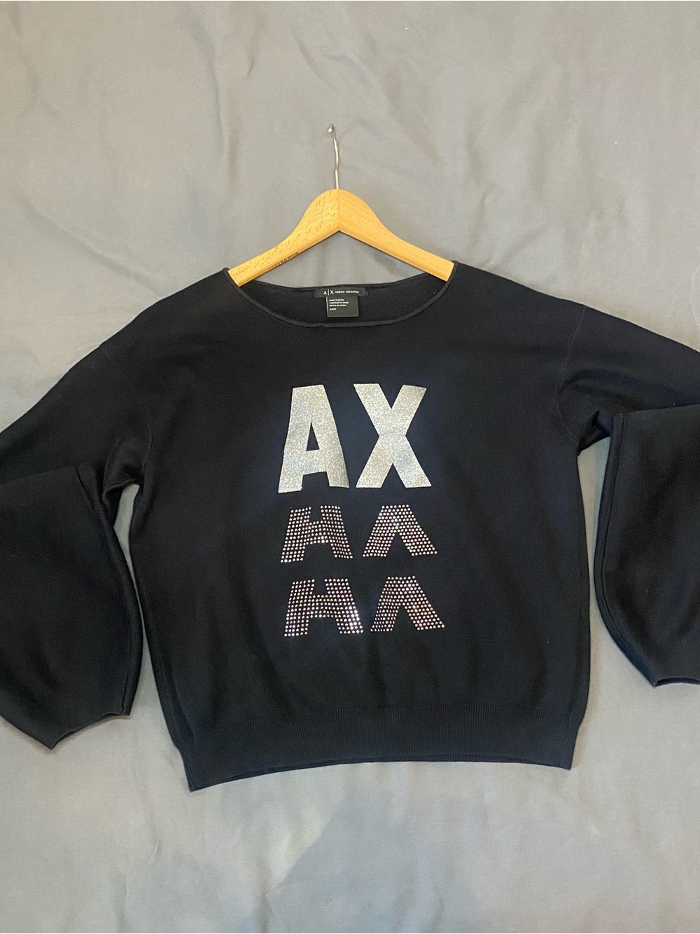 Armani Exchange Sweater Women’s Cropped Black AX Logo Rhinestone S